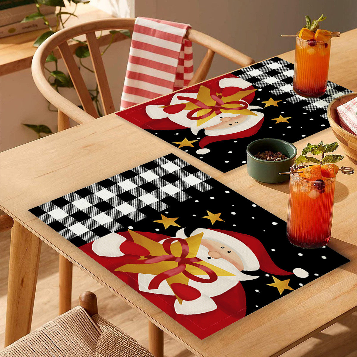 Wholesale 10pcs/pack Household Christmas Linen Printed Placemats Christmas Dining Table Non-Slip Heat Insulation Mats Wholesale Western Dining Table